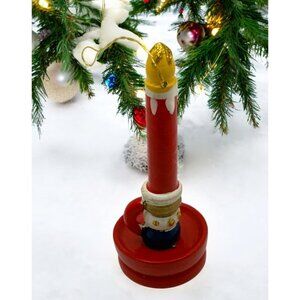 Vintage Wooden Candle Christmas Tree Ornament Chamberstick Glitter Flame